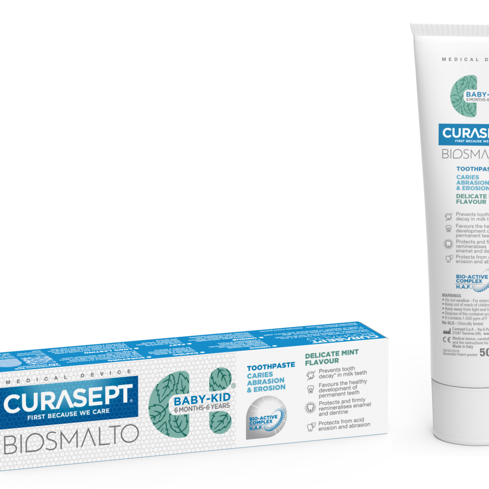 Curasept Biosmalto Baby Kid toothpaste with mint flavor WITH FLUORIDE scaled Curasept Biosmalto BABY-KID